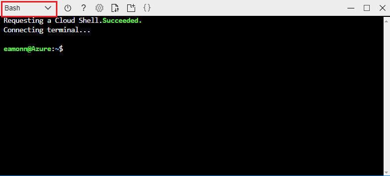 Screenshot of the Azure Cloud Shell signed in in a Bash terminal